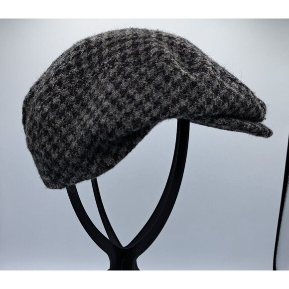 LL Bean Harris Tweed Wool Goretex Houndstooth Newsboy Flat Cap Size M Grey/Blk - Picture 4 of 14